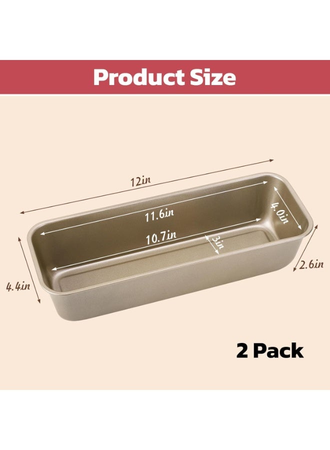 Long Loaf Pan, 12x4 Inch Rectangle Bread Loaf Pan Set of 2, Nonstick Bread Pans Carbon Steel Toast Pan Golden Cake Pan Loaf Baking Pans Bakeware for Oven Baking - Image 2